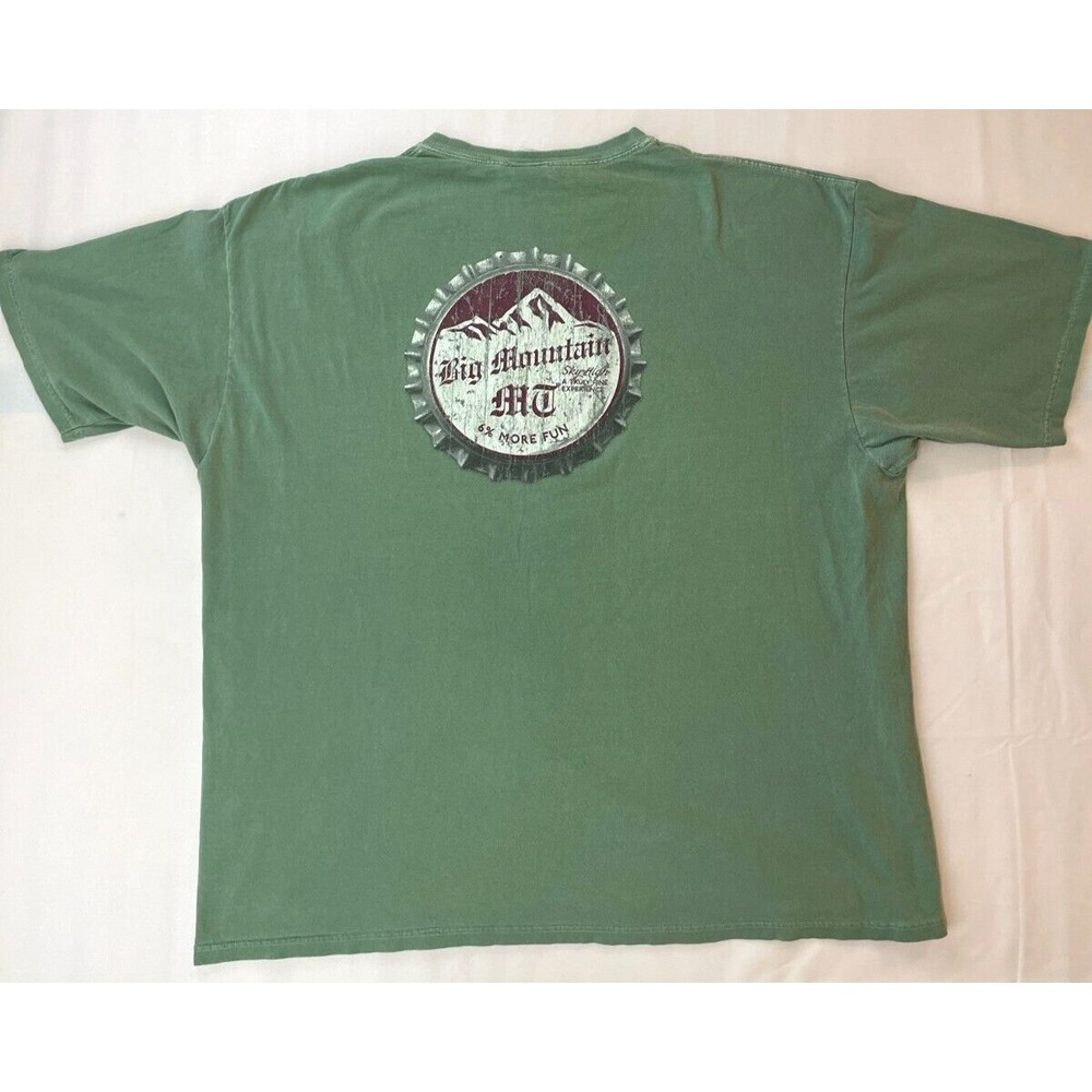 VTG Big Mountain Montana Shirt Mens 2XL Green Beer Snowboard Ski Whitefish